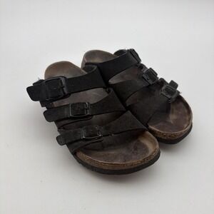 Birkenstock Sandals Womens 8 Regular 39 Black Leather 3 Strap Florida Soft Read